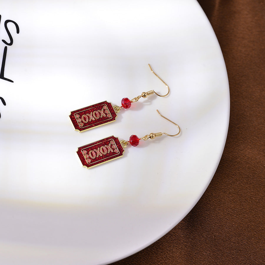 Wholesale xoxo Valentine' s Day Heart-Shaped Envelope Droplet Earrings