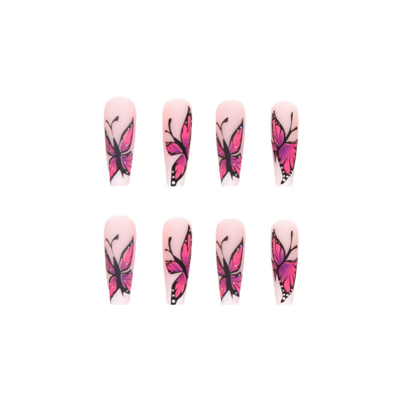 Wholesale 24 Pieces/box Purple Butterfly Manicure Press-on Nails Kits Nail Stickers ACC-NS-SanWei011