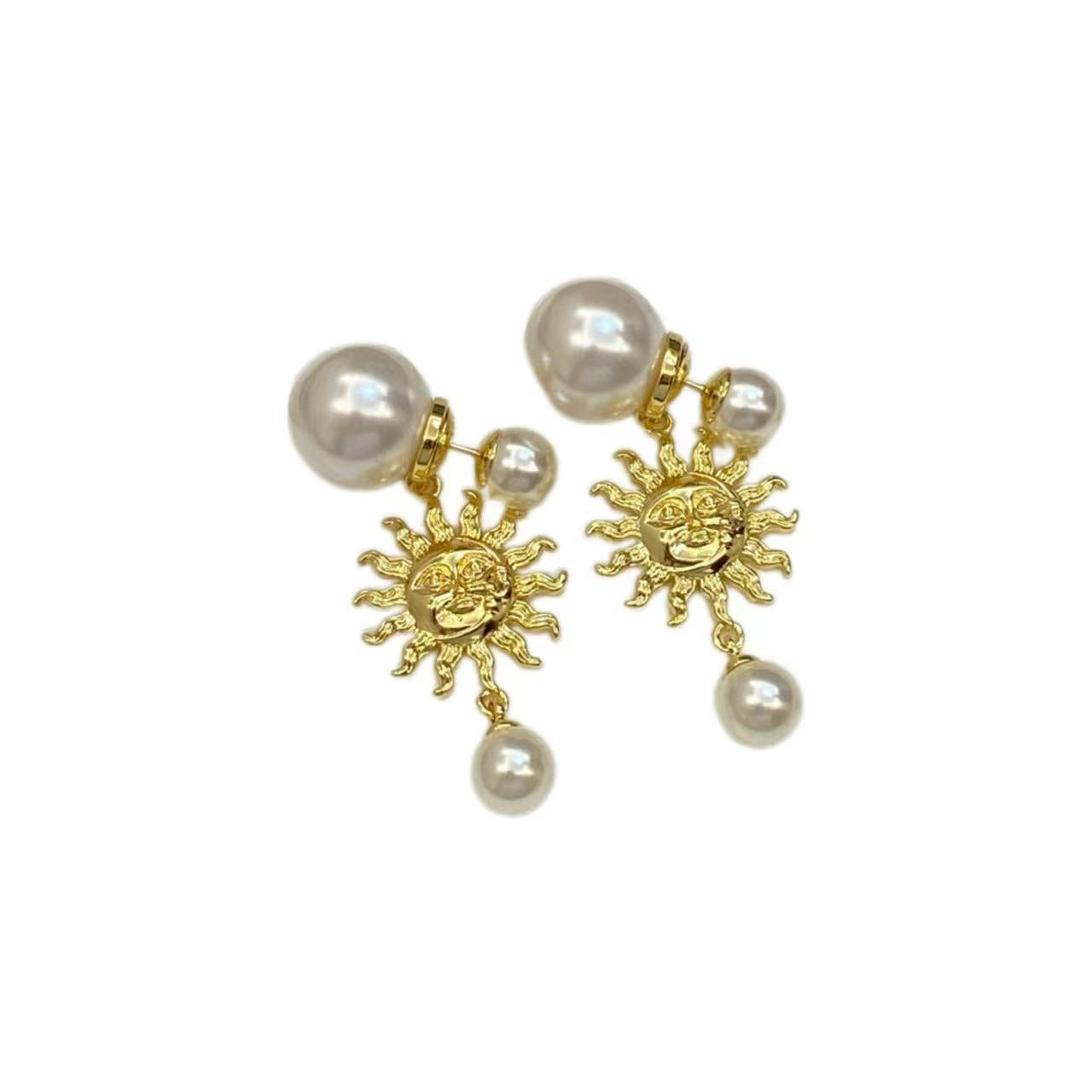 Wholesale Brass Man-made Pearl Sun Earrings ACCVIP