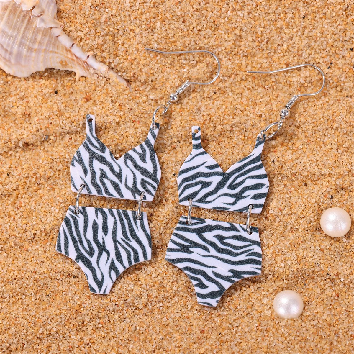 Wholesale Beach Style Leopard Print Swimsuit Set Zebra Print Acrylic Earrings ACC-ES-Jiay006
