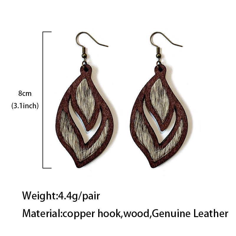 Gouttes d'oreilles en bois rétro en gros de boucles d'oreilles en cuir authentiques occidentales