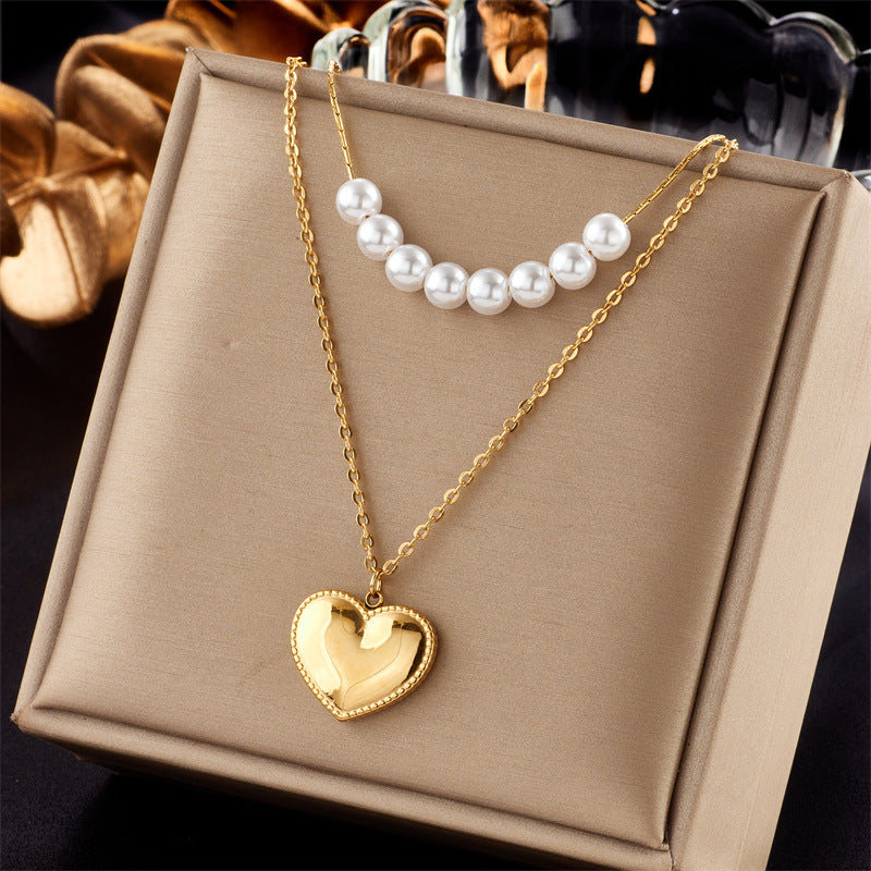 Wholesale Gold-plated Titanium Steel Necklace Multi-layered Butterfly Necklace Pearl Medal Necklace ACC-NE-QianYue001