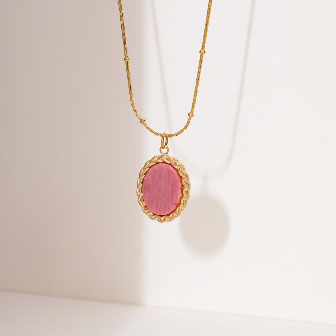 Wholesale Stainless steel 18K gold natural stone necklace
