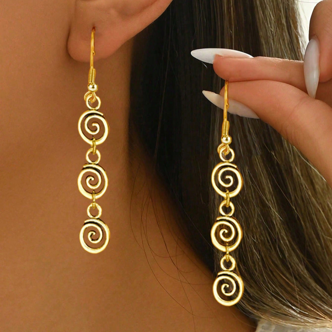 Wholesale Punk Cowboy Long Earrings Antique Silver Star Swirl Alloy Jewelry Fashion Accessory Party Wear Boutique
