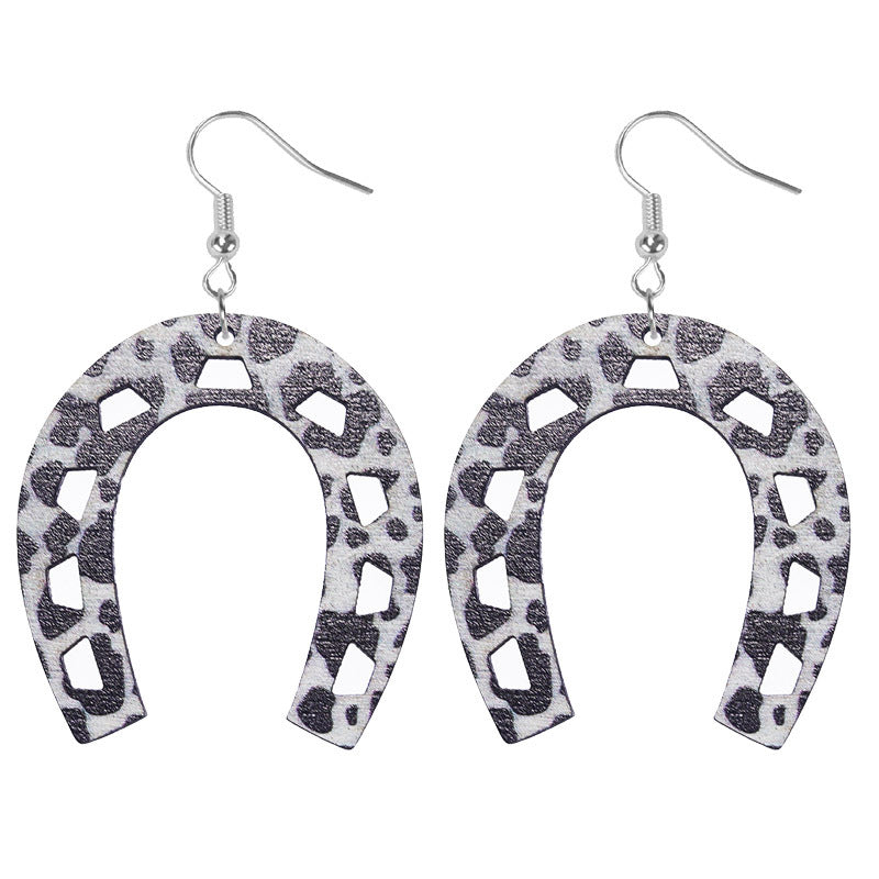Wholesale Western cowboy old style horseshoe-shaped wooden earrings