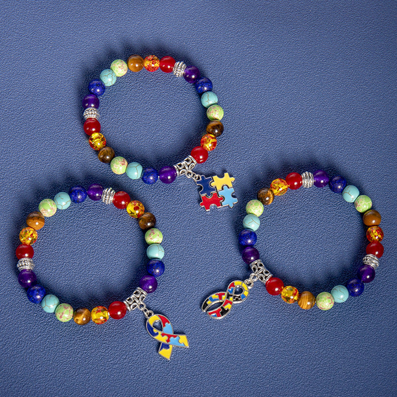 Wholesale 2pcs Natural Stone Colorful Yoga Bracelet Love Ribbon Bracelet ACC-BT-Xinc002