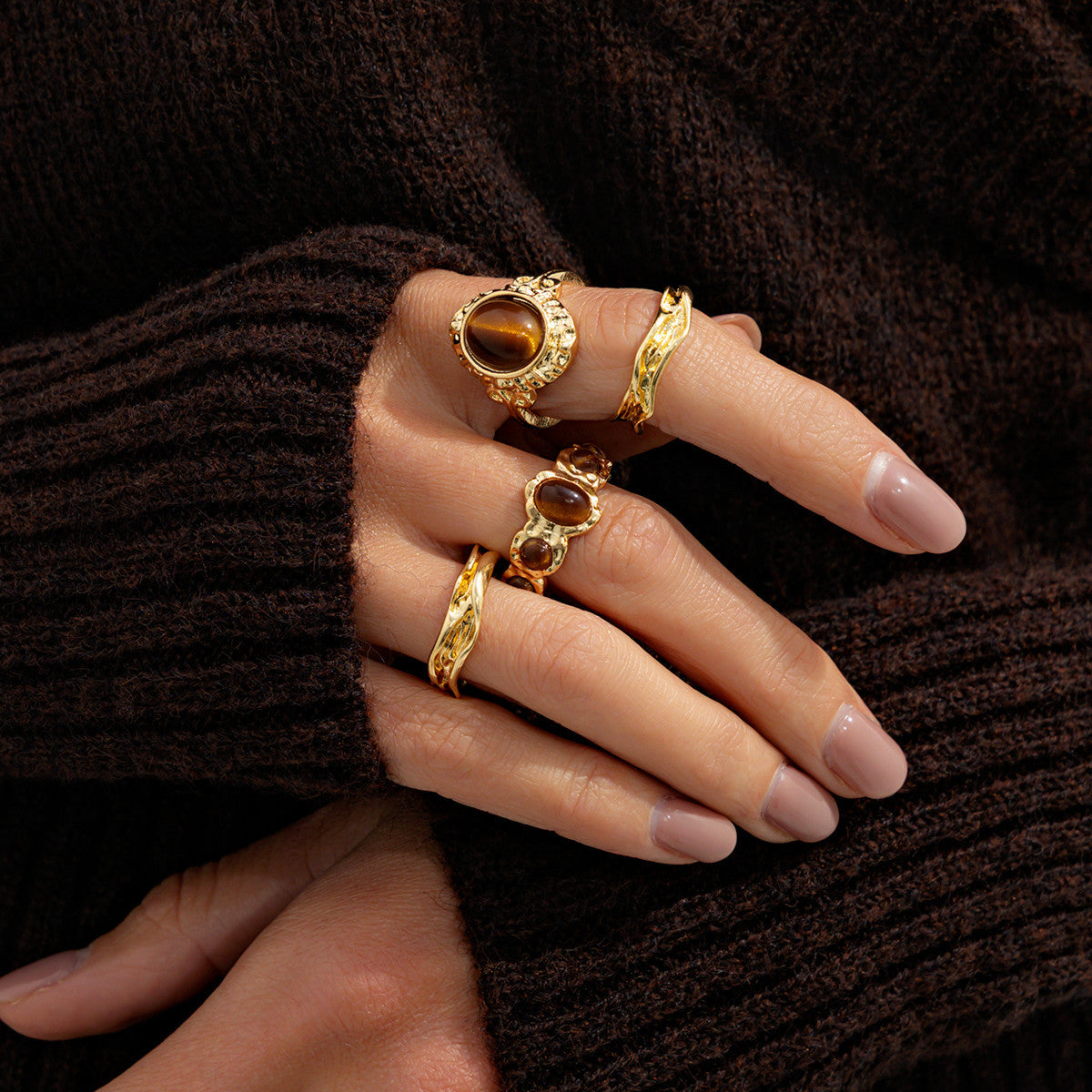 Wholesale  vintage  micro-set gemstone tiger eye ring