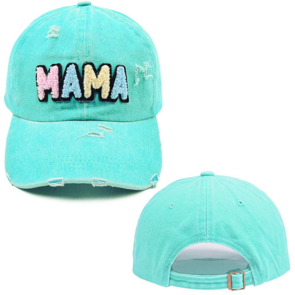 Wholesale MAMA Embroidered Cotton Baseball Hat Mother's Day Worn Washed Horsetail Hat ACC-HT-WenRan001