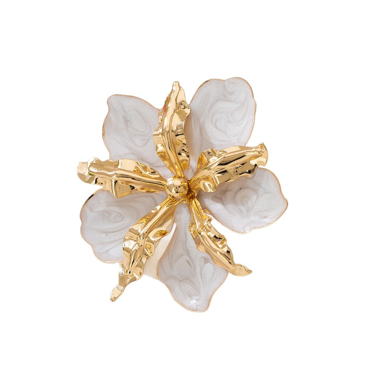 WholesaleExaggerated Enamel Flower Open Ring Golden Petal Design Niche Retro Fashion Hand Jewelry for Women