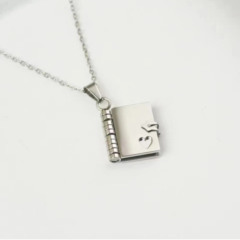 Wholesale stainless steel love open and close book pendant necklace