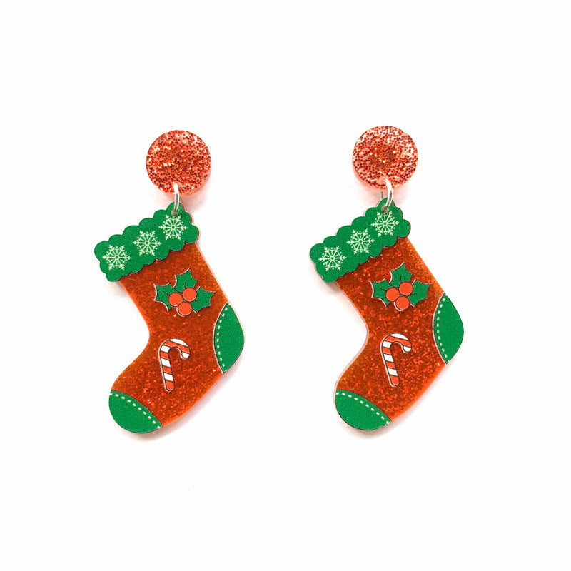 Wholesale Christmas Colorful Christmas Tree Snowflake Socks Earrings ACC-ES-XueP038