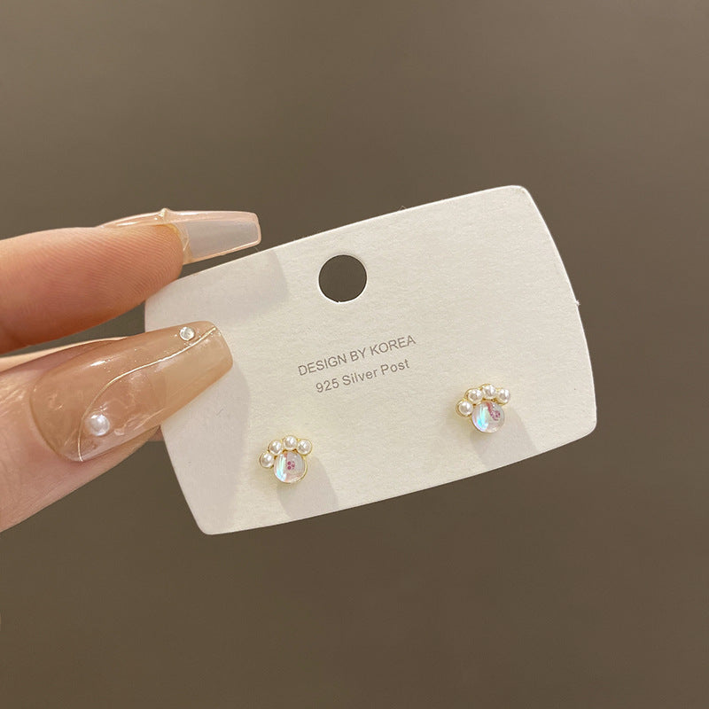 Wholesale S925 Silver Needle Small Moonstone Pearl Earrings