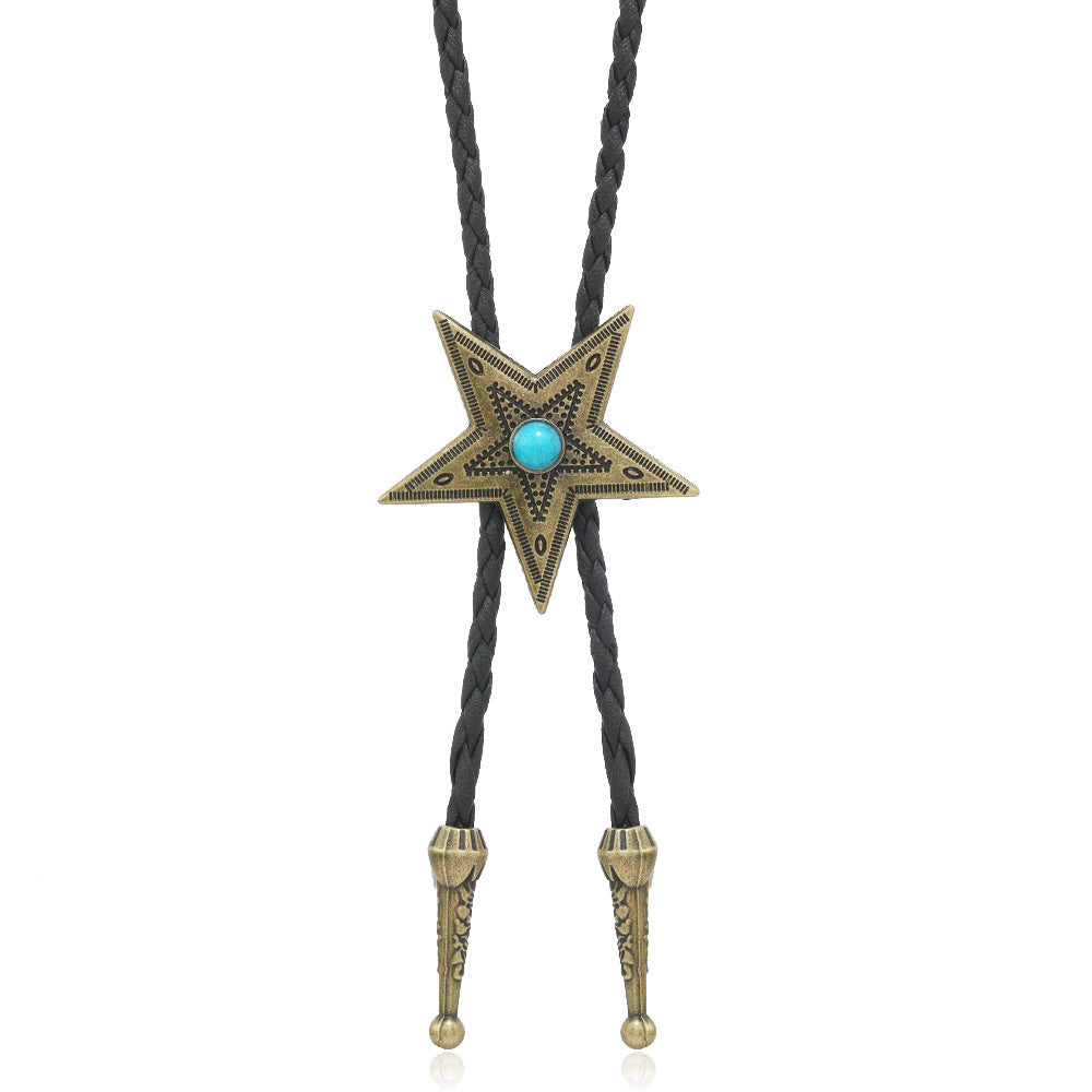 Wholesale 3PCS Alloy Retro Five-Pointed Star Turquoise Drawstring Sweater Chain