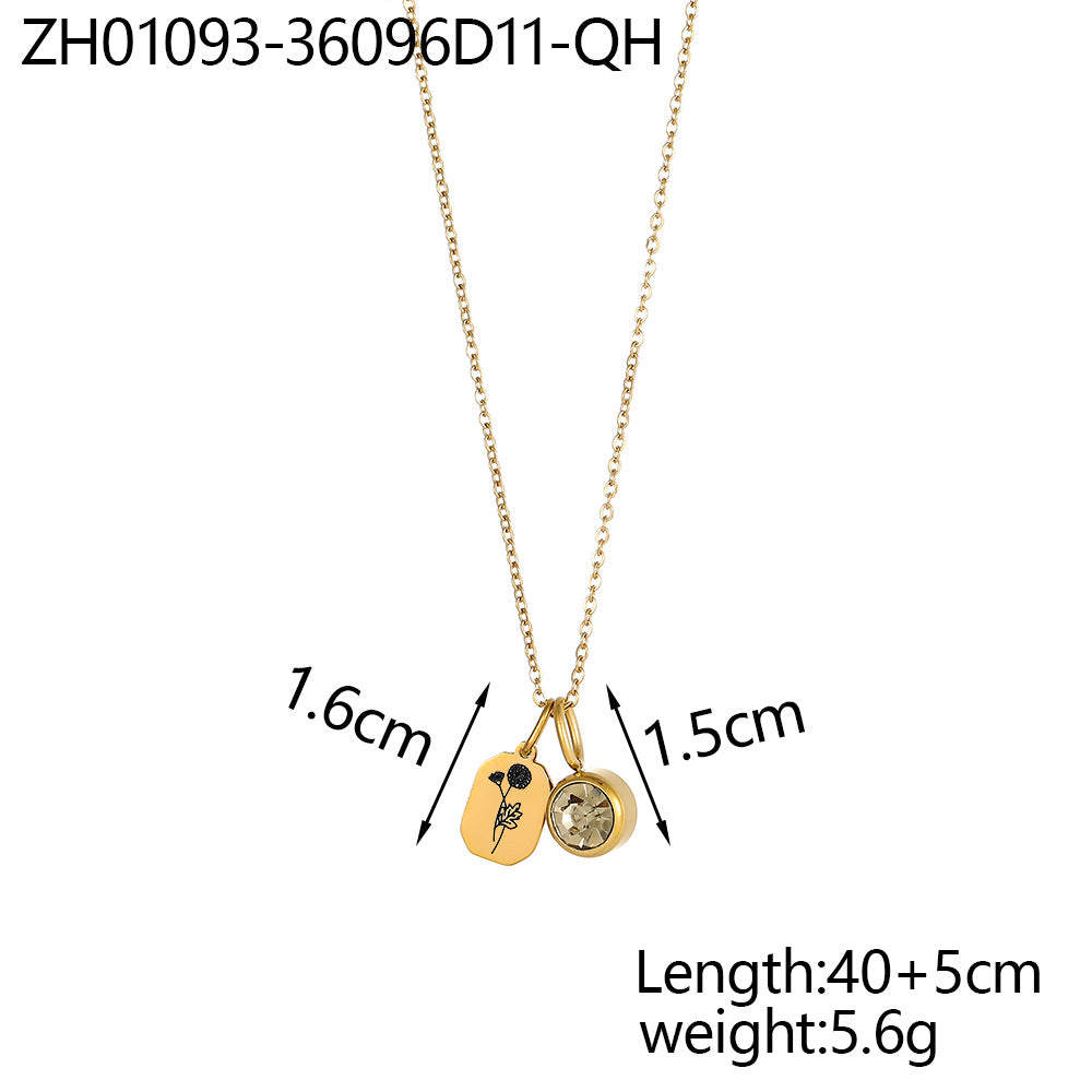 Wholesale Zircon Flower Pendant Stainless Steel  Necklace