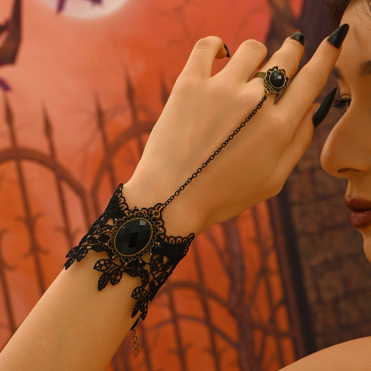 Wholesale  Gothic Style  Retro Artificial Gemstone Lace Bracelet