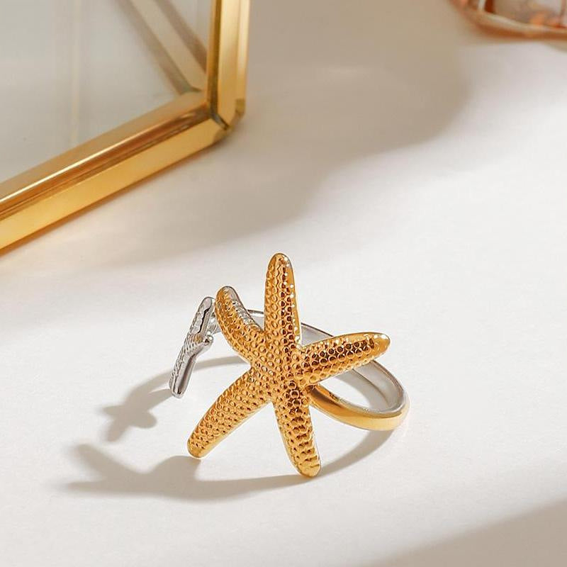 Wholesale 18K gold stainless steel starfish asymmetric ring