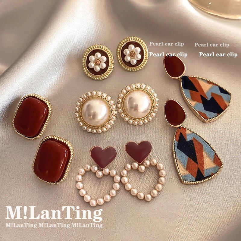 Wholesale Trendy Heart Shape Love Earrings in Burgundy Alloy - Boutique Accessory