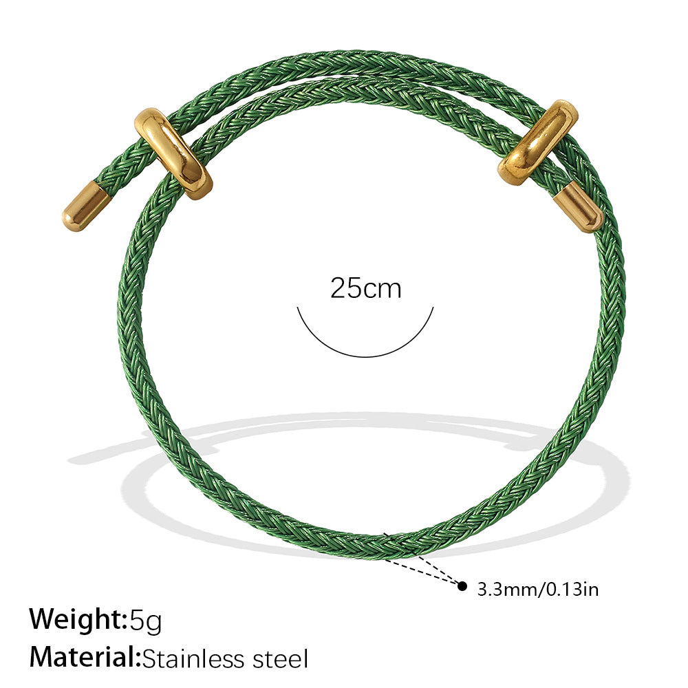 Wholesale Cross-Border European and American Popular Adjustable Rope Multi-Pendant Bracelet DIY Stainless Steel Plated 18K Gold Bracelet Accessible Luxury Model
