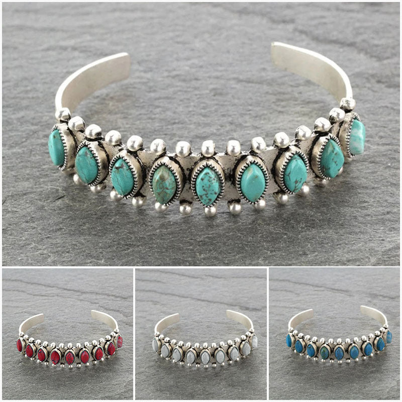 Wholesale Bohemian Turquoise Open Cuff Bracelet Retro Ethnic Style Fashion Accessory Gift