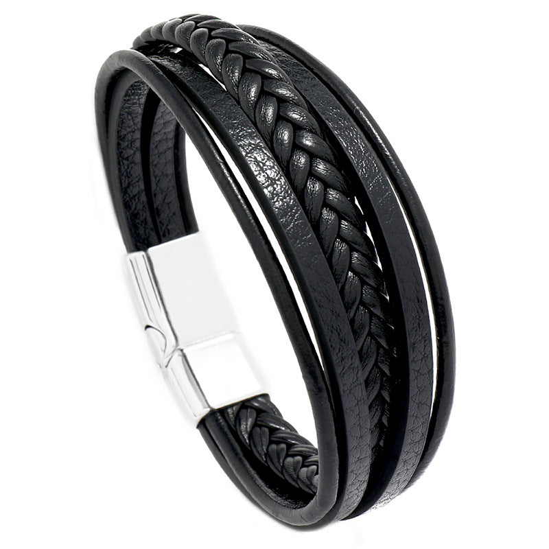 Wholesale woven leather  men's magnet buckle bracelet
