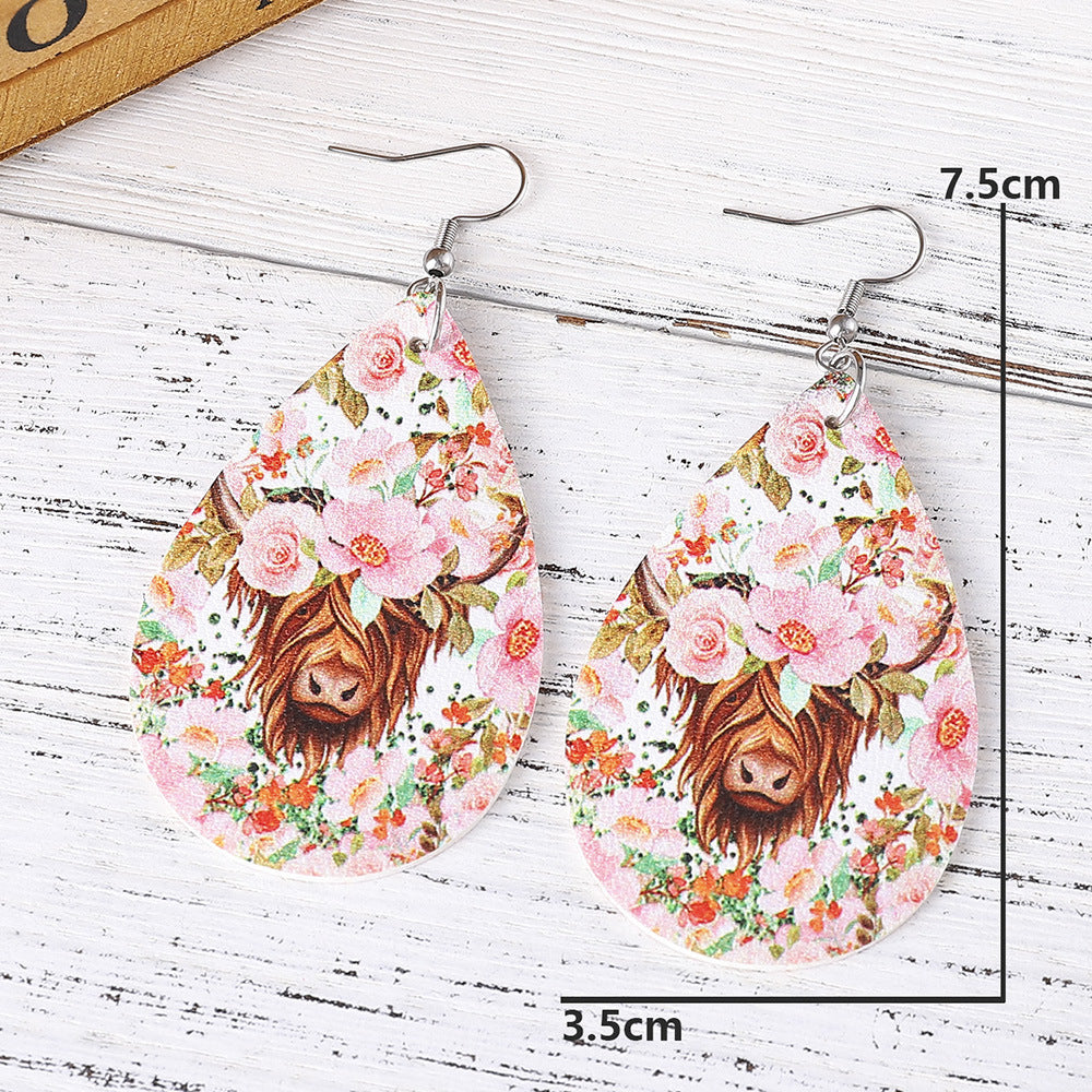 Wholesale Western Cowboy Bull Head Double-Sided PU Earrings