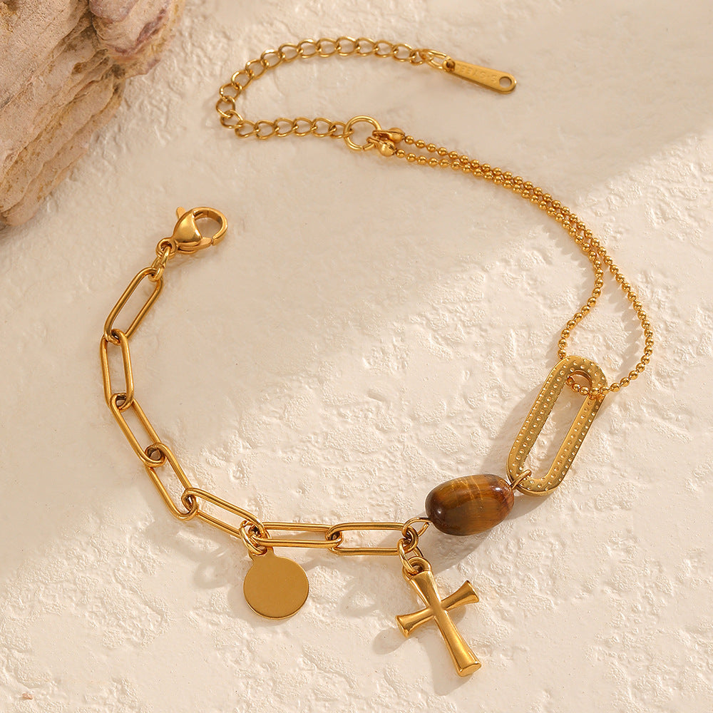 Wholesale Stainless steel cross and evil eye pendant with heart-shaped bracelet