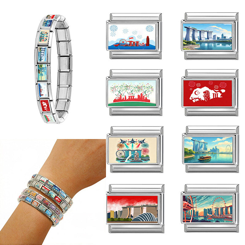 Wholesale Stainless Steel DIY Bracelet Modules Cartoon Cityscape Design Fashion Jewelry Accessory