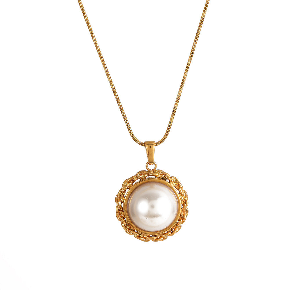 Wholesale Stainless steel 18k gold 40 5 necklace imitation pearl pendant necklace five-pointed star bow love chain gift