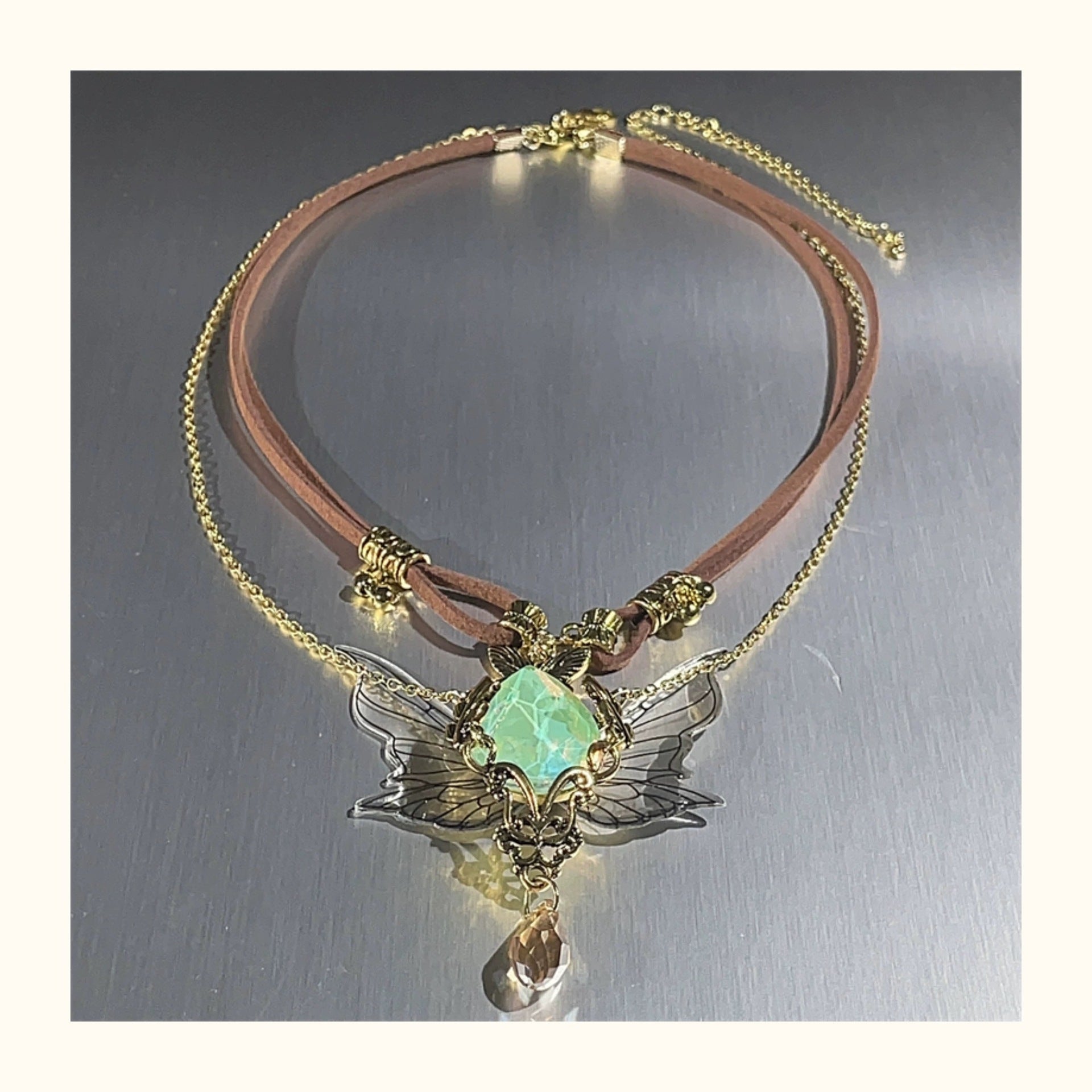 Wholesale Double Layer Stacked Brown Gemstone Necklace
