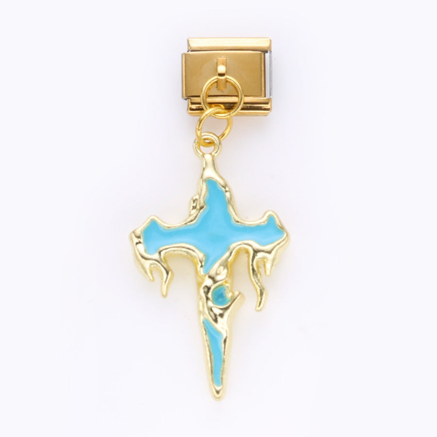 Wholesale 10pcs Italian Charm Bracelet 9mm DIY Splicing Gold Cherry Cross Stainless Steel Composable Bracelet