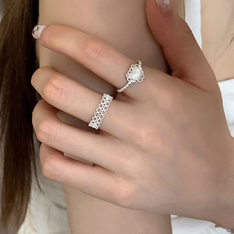 Wholesale Stylish Hollow Lace Heart Adjustable Ring Fashion Alloy Jewelry Accessory For Boutique Resale