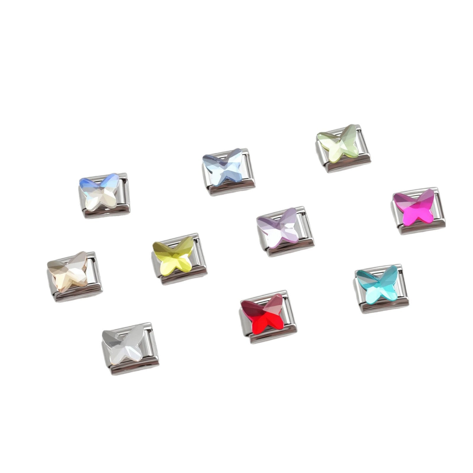Wholesale 5pcs Italian Charm Bracelet 9mm DIY Splicing Multicolor Crystal Butterfly Stainless Steel Composable Bracelet