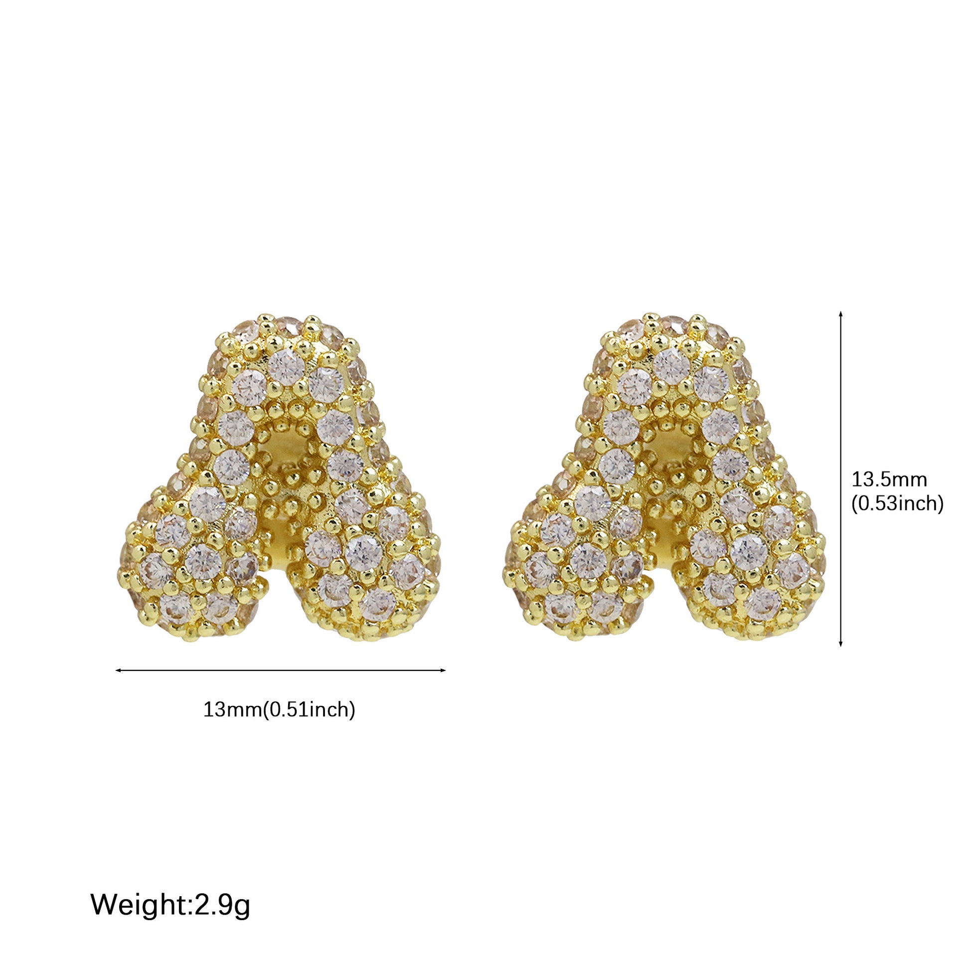 Wholesale 18k Brass Balloon Bubble Zircon small size 26 English Cute Letter Earrings