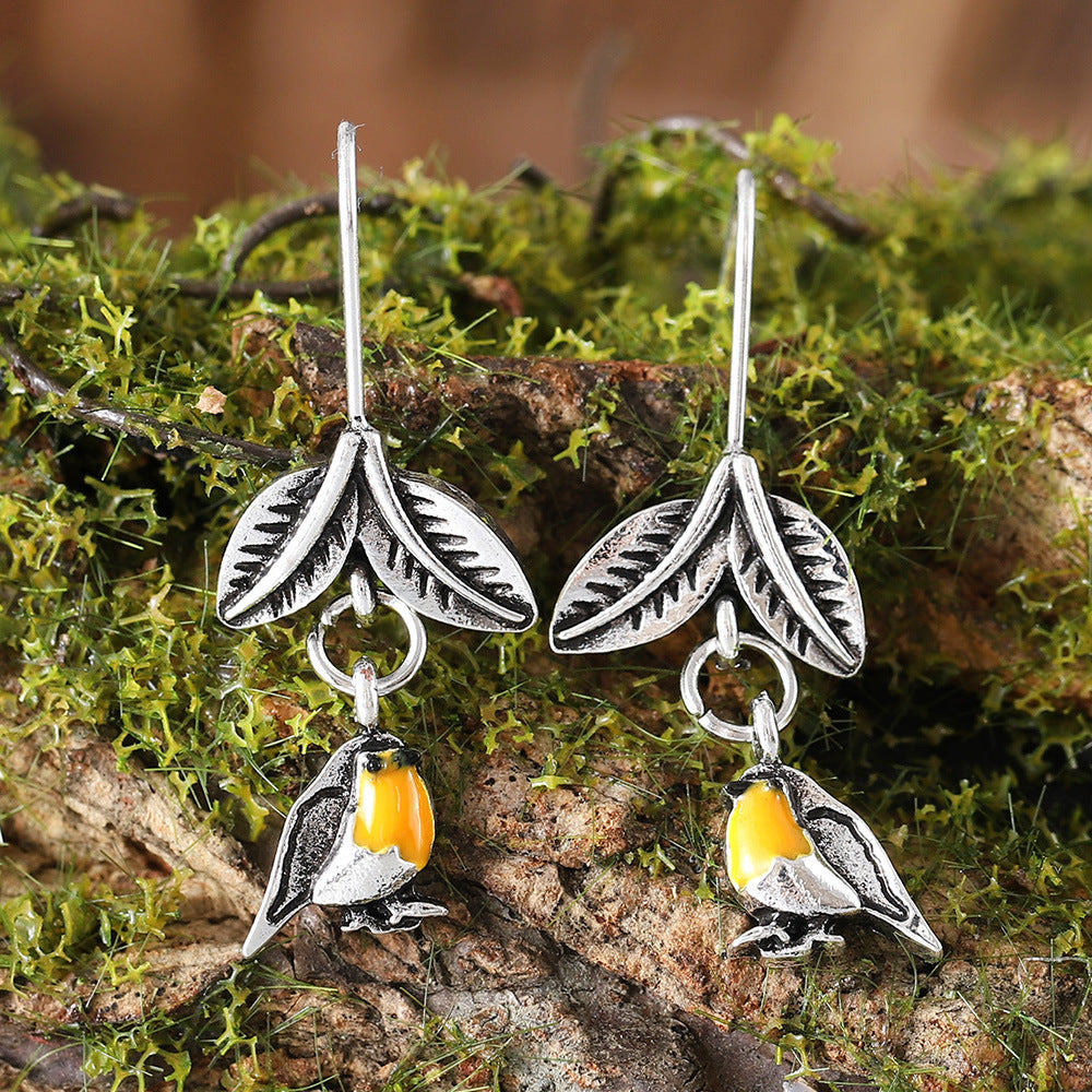 Wholesale Creative Old Color Bird Pendant Earrings