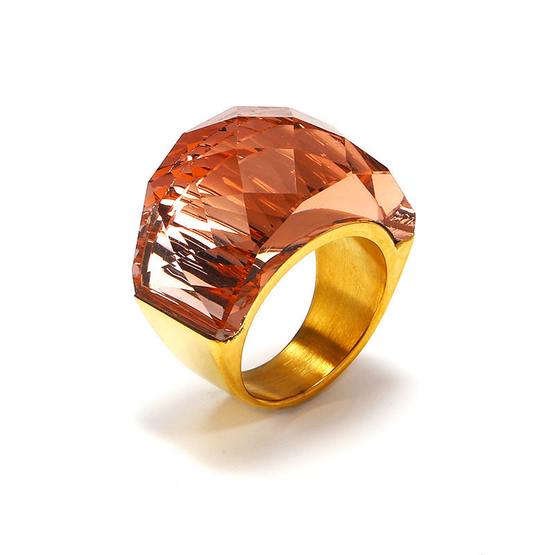 Wholesale Exaggerated Multi-color Translucent Gemstone Titanium Steel Ring ACC-RS-Hait002