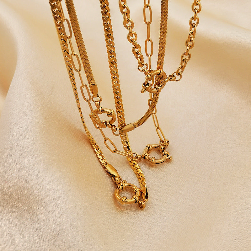 Wholesale Spring Clasp Stainless Steel Electroplated 18K Gold O Necklaces ACC-NE-GuDi012