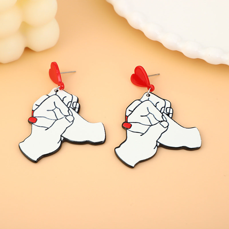 Wholesale Valentine's Day Love Ten Finger Buckle Stainless Steel Earrings