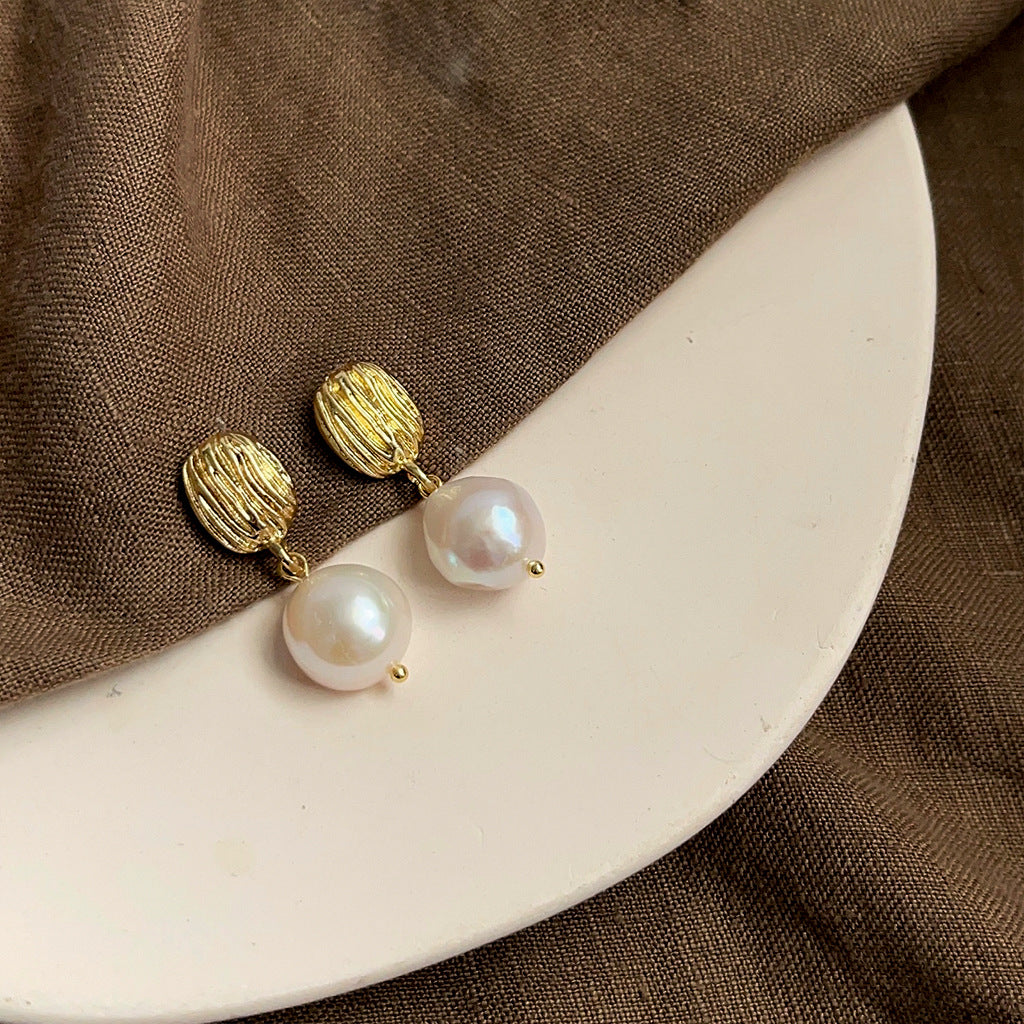 Wholesale Baroque natural pearl French retro earrings