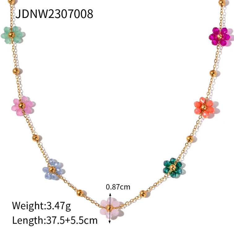 Wholesale Stainless steel heart and flower necklace with zircon inlay