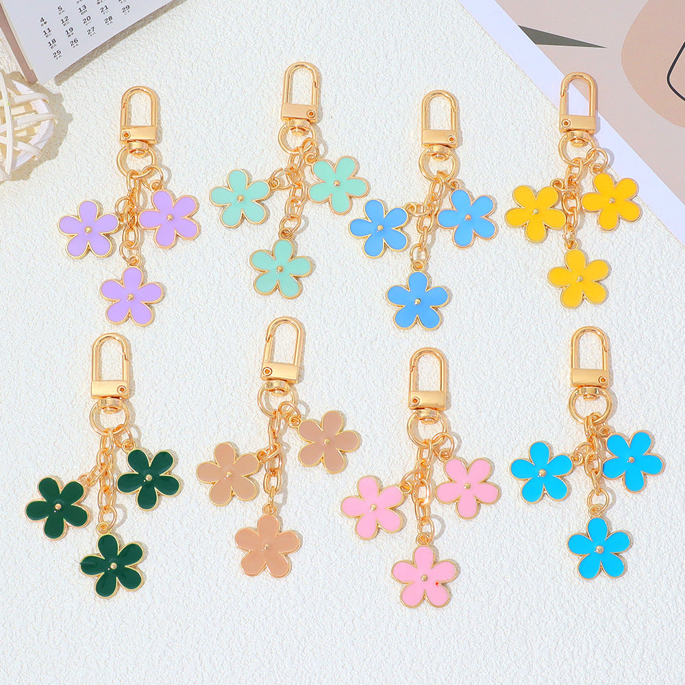 Wholesale Zinc Alloy Oil Dripping Flower Keychain Double-Sided Pendant Bag Charm