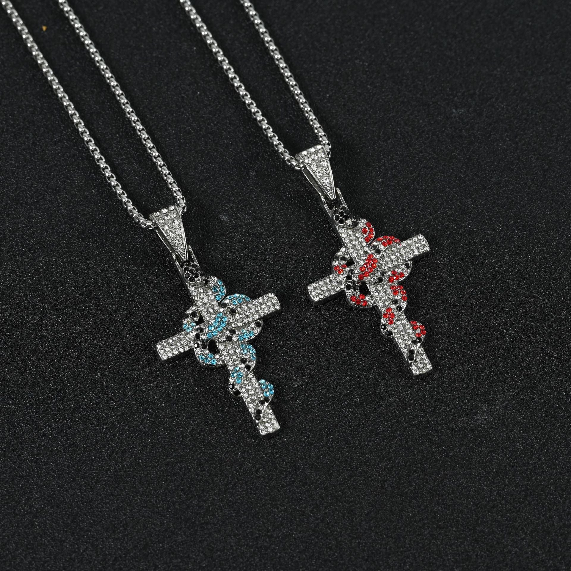 Wholesale Retro Hip Hop Cross Snake Pendant Necklace Zinc Alloy Zircon Men S Jewelry Accessory