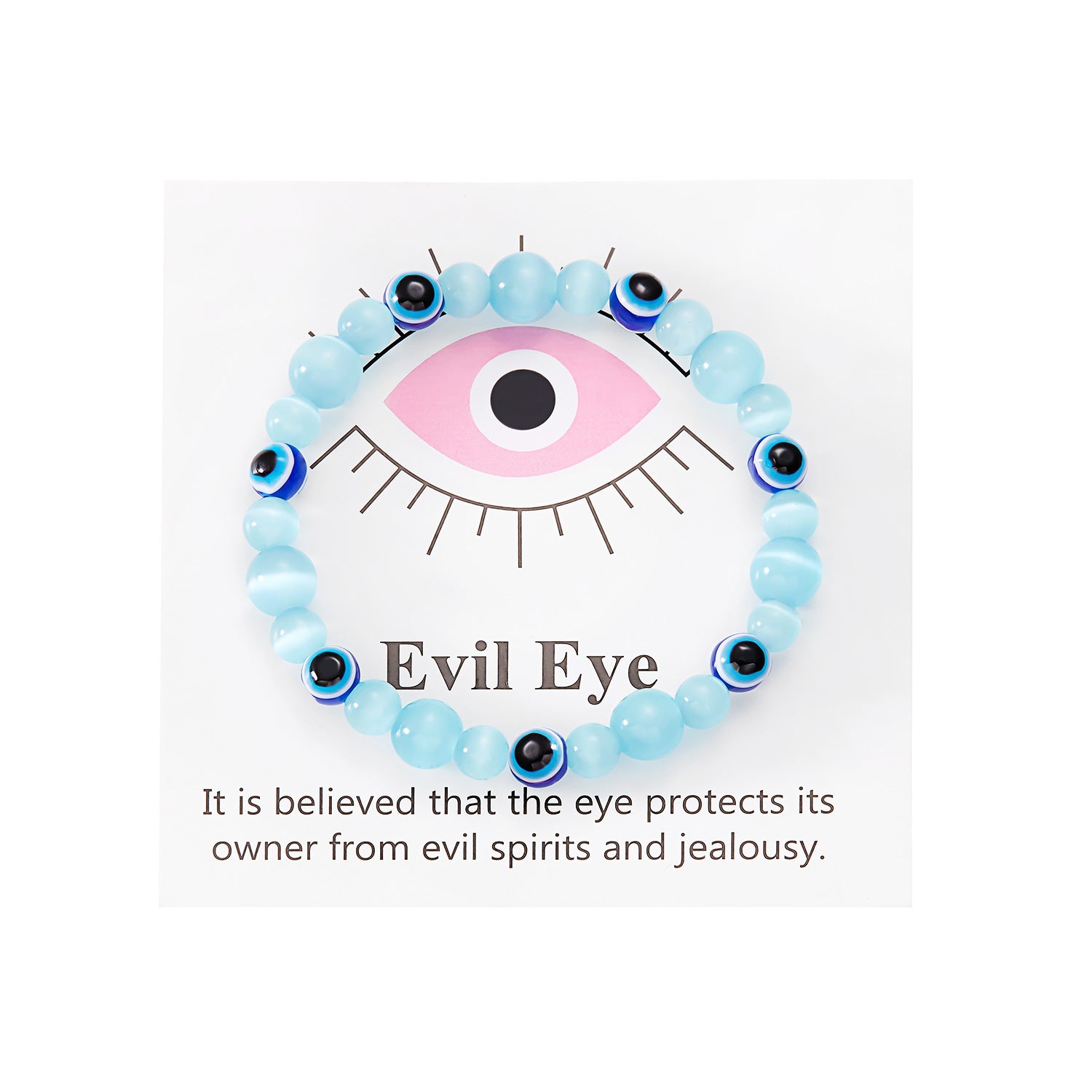 Wholesale Pink White Cat's Eye Handmade Beaded Blue Devil's Eye Bracelet