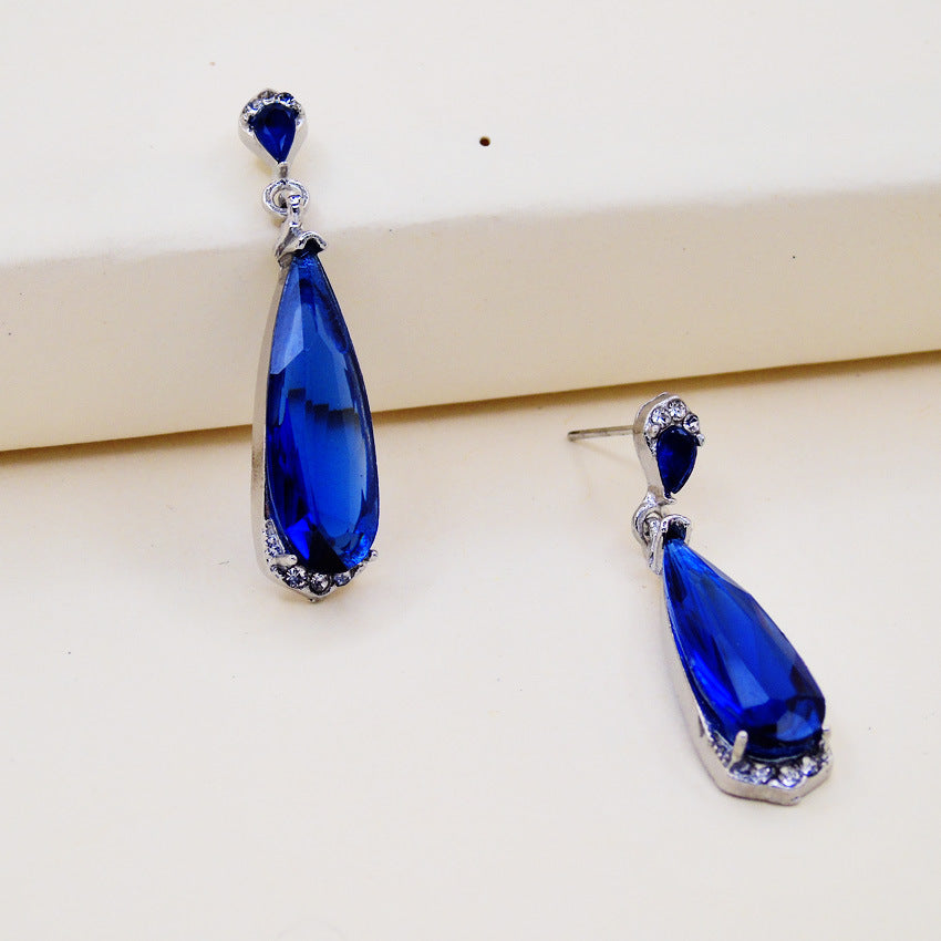 Wholesale Sapphire Engagement Wedding Water Drop Long Diamond Earrings