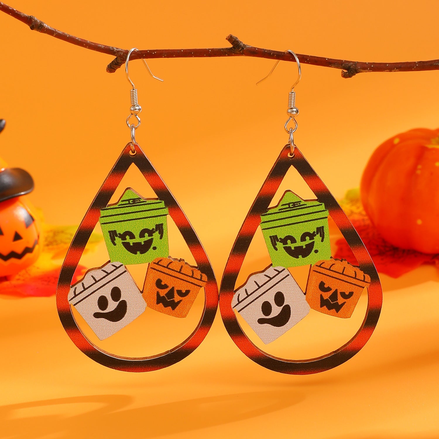 Wholesale Wooden Printed Ghost Rabbit Earrings Fashion Accessory for  Party Gift