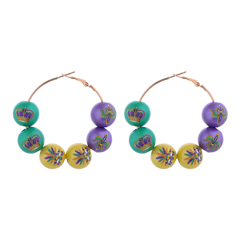 Wholesale Mardi Gras Iris Feather Mask Crown Pearlescent Beaded Large Earrings