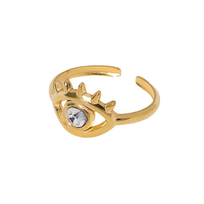 Wholesale Electroplated Stainless Steel Open Ring Rhinestone Eye Design Chic Jewelry Accessory For Everyday Wear