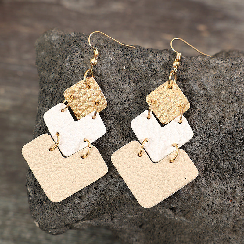 Wholesale Fairy Style Geometric Tassel Leather Printed Earrings Fashion Accessory