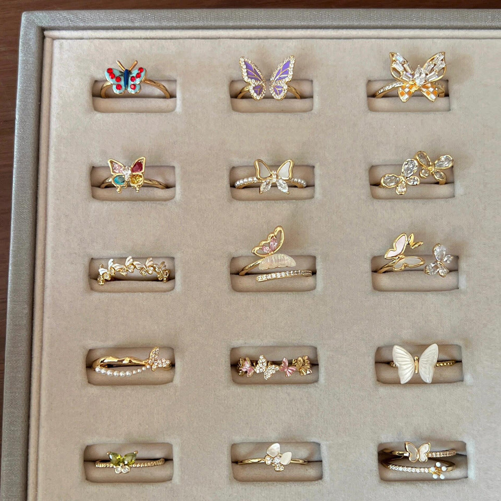 Wholesale Enamel Drip Butterfly Ring Mother-of-pearl Diamond Open Ring ACC-RS-Yues001