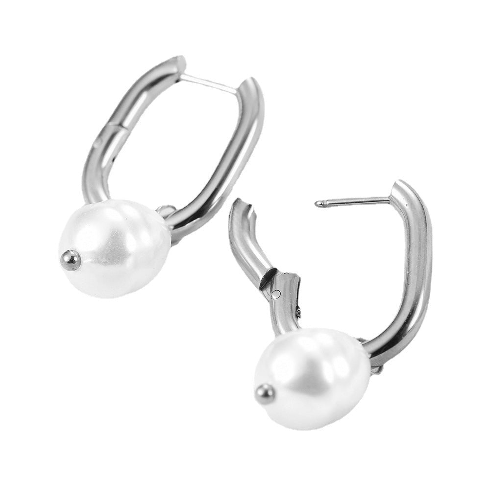 Wholesale Stainless Steel Pearl U Shape Hollow Earrings