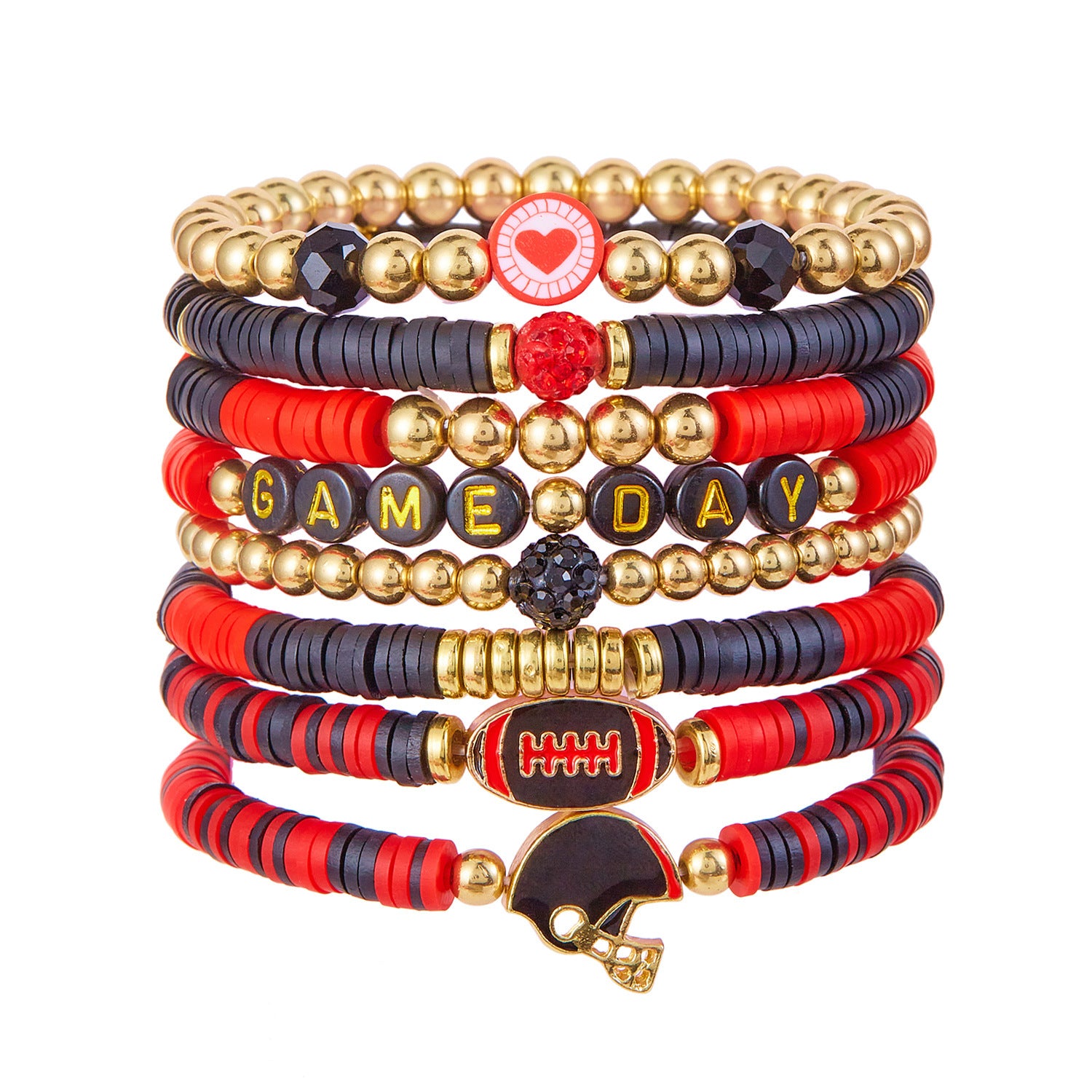 Wholesale Football letter multi-layered polymer clay elastic bracelet set